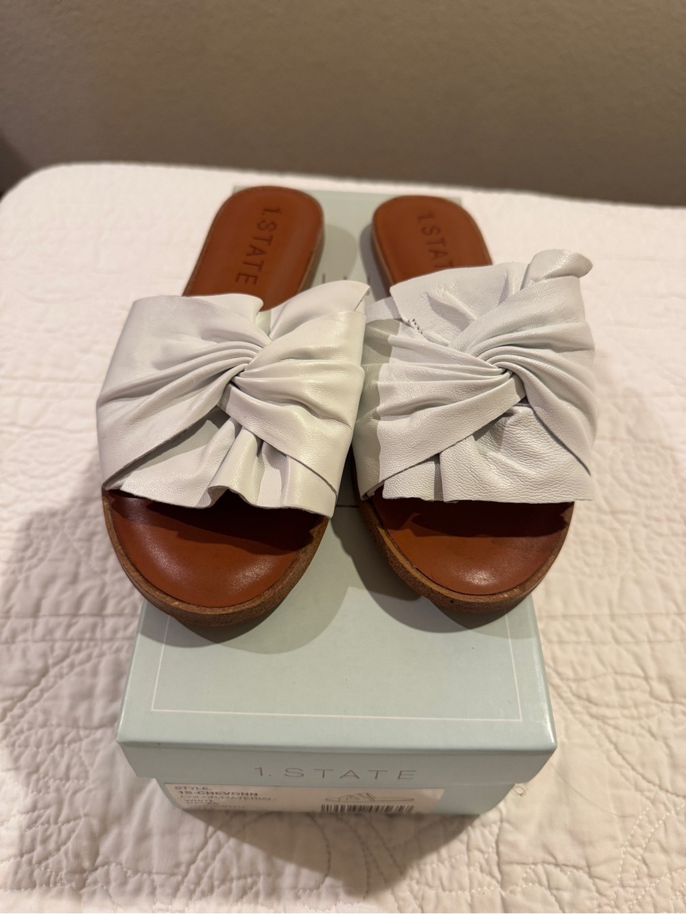 1. State White Twisted Knot Slide Sandals